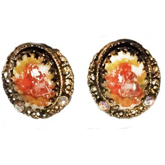 ROMANTIC LOVERS CAMEO EARRINGS ORNATE FRAME CLIPS - Picture 1 of 4